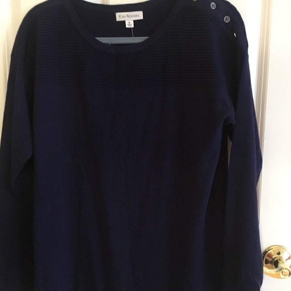 NWT Kim Rogers Navy Fashion Sweater Sz M L/S